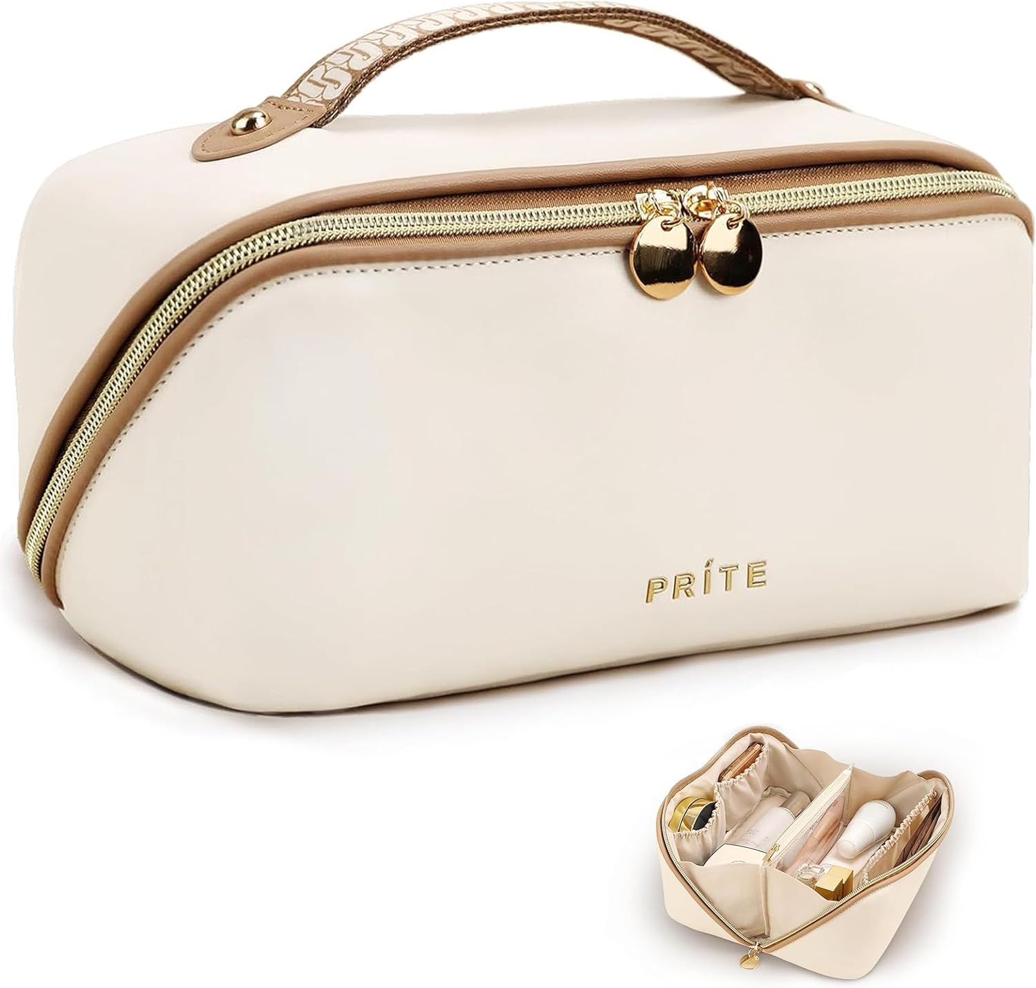 Prite Große Kapazität Kosmetiktasche Tragbare Reise Make Up Tasche wasserdichte PU-Leder Schminktasche oder Kulturbeutel mit Transparente Trenner und Griff(Beige)
Befristetes Angebot
